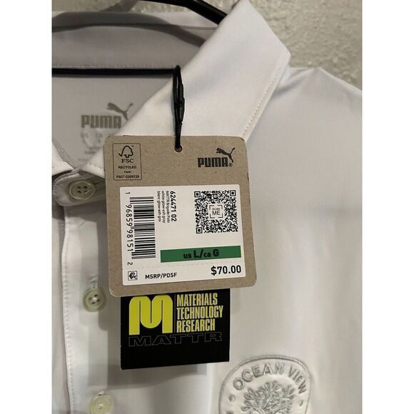 Puma Mens Large White Golf Polo Shirt Performance Stretch NWT SP - Picture 2 of 5